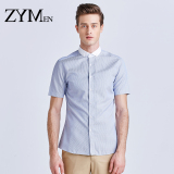 ZYMEN2016新款春夏季男装商务休闲短格子衬衣 青年修身职业短衬衫
