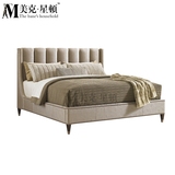 高端美式国外进口布艺面料主卧床全实木框架双人床1.8米专业定制