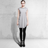2016春夏新款原创设计师品牌设计不规则中长款灰色连衣裙女装
