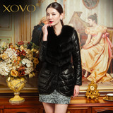 XOVO品质女装2015新款修身狐狸毛拼接绵羊皮皮草羽绒服外套中长款