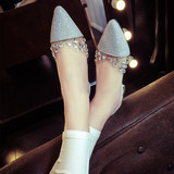 STYL夏季新款闪亮水钻串珠尖头单鞋女韩版欧美范坡跟凉鞋女式鞋子