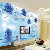 蓝色玫瑰花墙纸 客厅卧室大型壁画无缝墙布 3d立体电视背景墙壁纸
