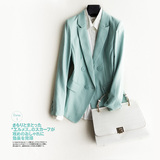 604N20经典款 纯色 长袖双排扣 修身100%棉 西装 外套 女