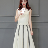 2016夏装新款女装欧根纱两件套连衣裙夏气质韩版修身套装半身长裙