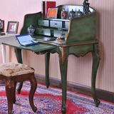小户美式复古绿色简约实木梳妆桌卧室新古典琴台化妆台电脑桌书桌