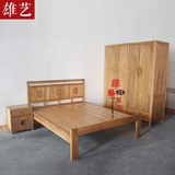新中式床双人床禅意老榆木免漆高档床实木床 现代简约时尚床婚床