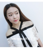 林珊珊同款韩版夏季女新款拼接一字领挂脖露肩短袖白色镂空蕾丝衫