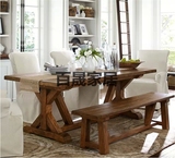 厂家直销复古原木饭桌餐台居家纯实木餐桌椅组合休闲咖啡桌办公桌