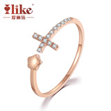 ILIKE珠宝 18k金钻石戒指女款星型 简约时尚钻戒十字架