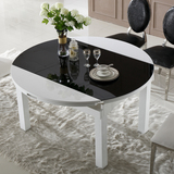 尚品家具餐厅现代简约可伸缩圆桌餐桌饭桌黑白色实木烤漆
