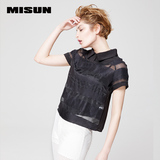 MISUN/米尚2016春夏新款欧洲站短款透气高端雪纺拼接短袖衬衫 女
