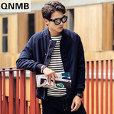 QNMB韩国代购男装青少年纯色修身短款运动休闲夹克棒球服外套 男
