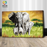 真心意数字油画diy手绘 客厅大幅数码手工填色大象动物装饰画守护