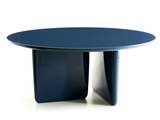 锦尚家具后现代个性创意实木圆餐桌简约蓝色钢琴漆面休闲洽谈桌