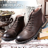 HERILIOS男士英伦潮流复古做旧真皮牛仔靴时尚休闲高帮工装皮靴