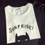 韩国潮牌同款蝙蝠侠短袖T恤女夏印花字母卡通圆领宽松个性打底衫