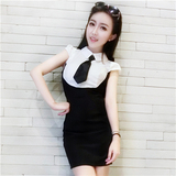 DODO夏季促销韩国学院风修身短袖领带连衣裙包臀制服裙夏裙子女装