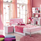 儿童卧室家具组合儿童床女孩公主房 粉色小孩单人双人床1.5米套装