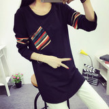 F6599 韩版中长款加绒打底衫女秋季女装大码时尚女上衣长袖t恤潮