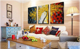 欧式抽象客厅纯手绘油画无框画沙发背景墙装饰画刀画三联幅发财树