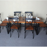 美式乡村实木铁艺餐台餐厅餐桌椅组合饭店餐饮店桌子休闲桌凳厂家