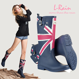 现货L-Rain春夏新款高筒英伦米字旗做旧经典橡胶女雨鞋/雨靴/水鞋