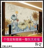 定制背景墙壁画手绘油画花卉装饰设计无缝个性卧室客厅影视墙壁纸