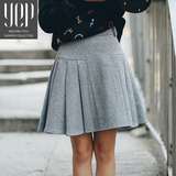 YEP2016秋冬韩版新款羊毛呢百褶短裙子显瘦A字半身裙蓬蓬伞打底女