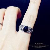 包邮韩国 韩版复古新品钛银仿黑玛瑙戒指 女指环时尚复古特价礼物