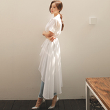气质白色长裙子夏女装2016新款潮韩国不规则小清新中长款连衣裙仙