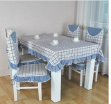 韩国田园 地中海风格，北欧 棉麻涤混纺厚实格子桌布 蓝 红 咖