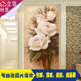 3D立体玄关壁纸壁画走廊过道墙纸装饰画 竖版 欧式油画玫瑰花