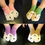 5双儿童袜子批发 小孩可爱童袜 韩国纯棉宝宝袜可爱卡通狐狸船袜