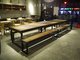 简约现代 LOFT风格全实木铁艺大长餐桌+长凳铁艺做旧桌椅整套
