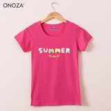 ONOZA2016夏天新款短袖卡通圆领T恤女 可爱卡通summer字母T恤