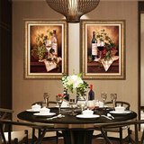欧式美式餐厅装饰画二联有框画饭厅客厅复古挂画墙画壁画酒杯红酒