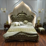 美式实木1.8米真皮大床 简约欧式复古别墅双人床 新古典卧室婚床