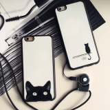 简约黑白猫咪日本Iphone6s/Plus/5s手机壳包邮挂绳全包软壳纯色男