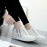 韩版潮个性时尚休闲女生高帮侧拉链白色内增高学院风青少年学生鞋