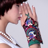 原创设计民族风女装配饰中国风 贴布刺绣花 复古女士扣指手套