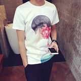 2016夏季新款韩版圆领潮流男修身短袖T恤 青年大码3D印花半袖上衣