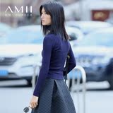 Amii毛衣女套头长袖 短裤堆堆领高领2016冬装螺纹 修身显瘦打底衫