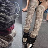 韩国袜套加厚加长过膝保暖秋冬订珠雪花羊毛秋冬女脚套腿套堆堆袜