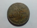 比属刚果1923年50分CONGO-BELGE版铜镍币24mm非流通外国硬币收藏