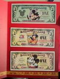 美国纸币迪斯尼纪念钞 1美金收藏册 唐老鸭米老鼠3张一套存世稀少