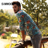 Simwood2016夏装新款休闲男士修身圆领套头卫衣潮男印花纯棉卫衣
