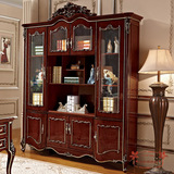 美式家具复古实木四门书柜 美式书橱欧式书架博古储物柜展示柜