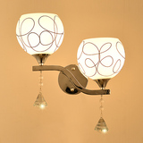 现代简约双头客厅卧室床头壁灯创意K9水晶吊坠个性玻璃灯罩过道灯
