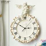 慧心巧聚欧式经典挂钟创意时尚客厅时钟现代静音田园树脂天使钟表