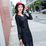 拼皮新款拼接修身黑色纯色通勤常规韩版中长款长袖网纱蕾丝打底衫